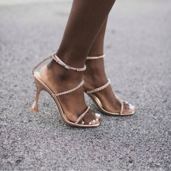 Jeffrey Campbell Demonic EmbellishedHigh Heel Sandals in Natural Satin Size 9 - Picture 14 of 14